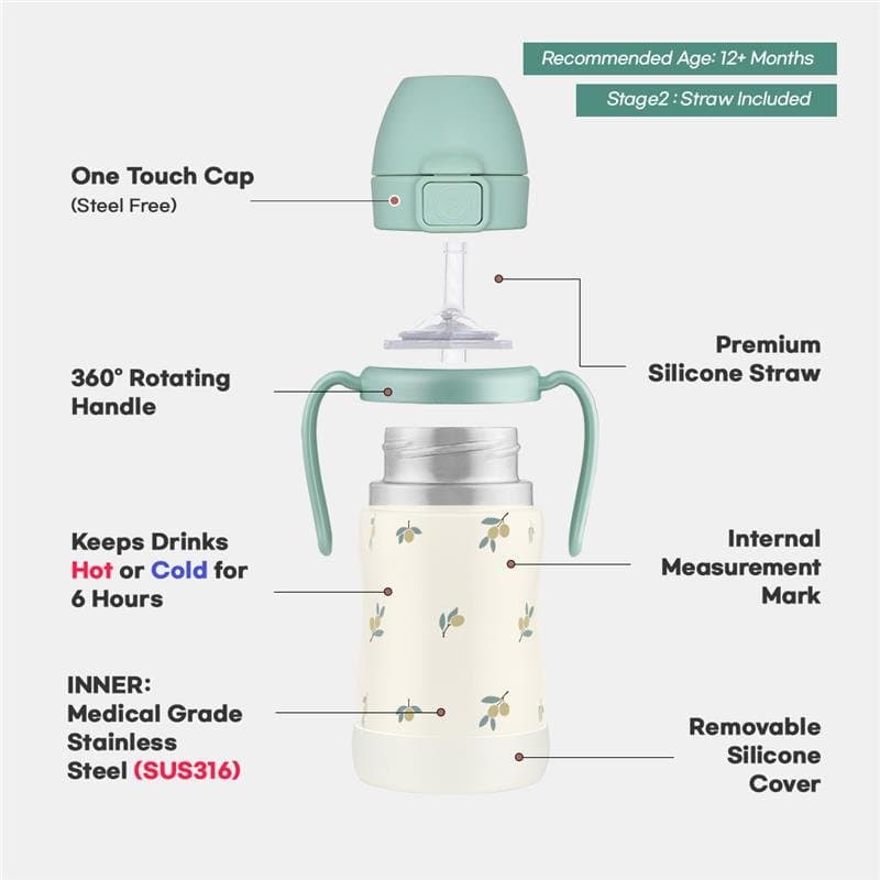 Grosmimi PPSU Straw Cup components — bottle, one-touch cap, silicone straw teat, handle, straw tube, and weighted straw kit