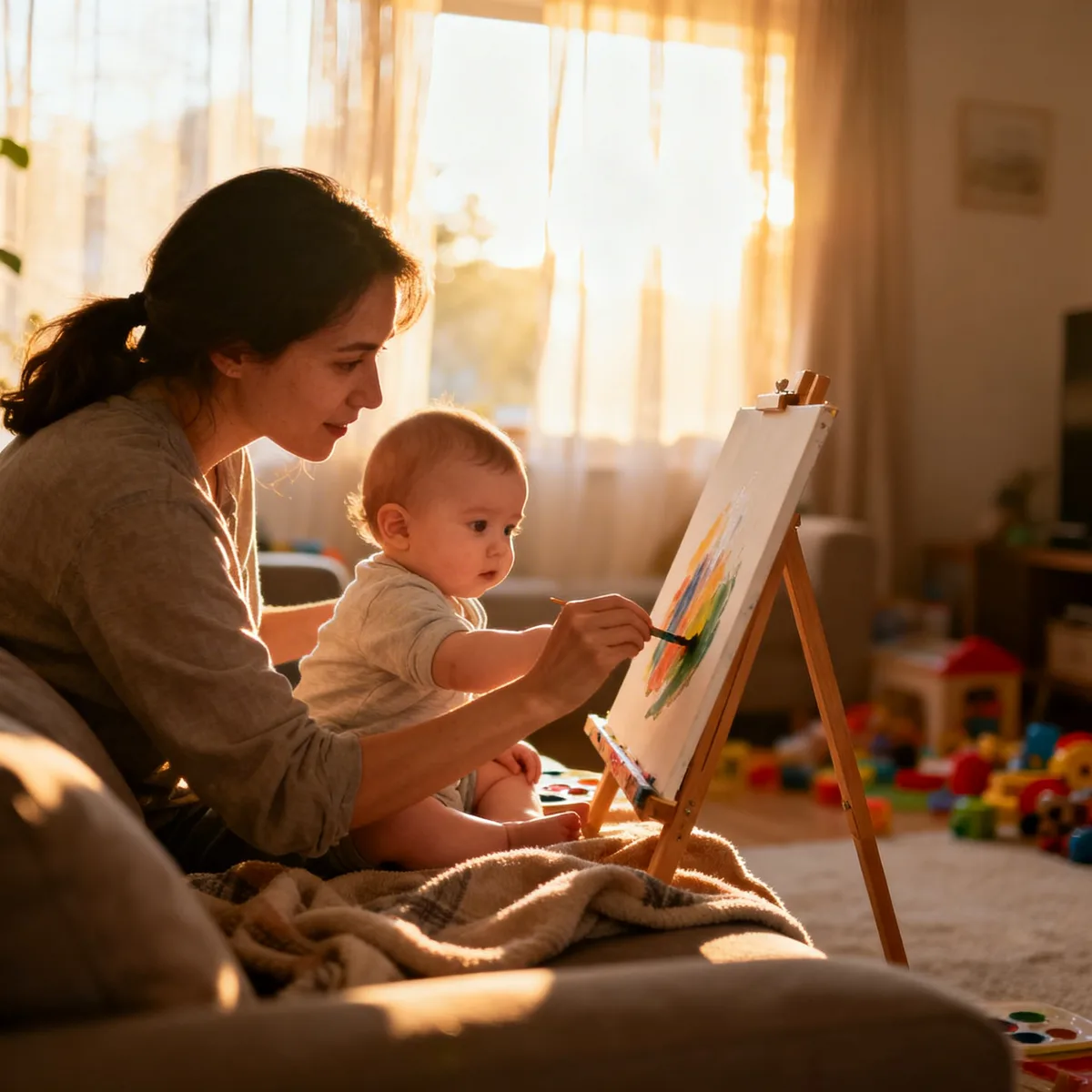 Mother and baby in warm lifestyle photo, Best Kids Art Easel for Toddlers: What Actually Su