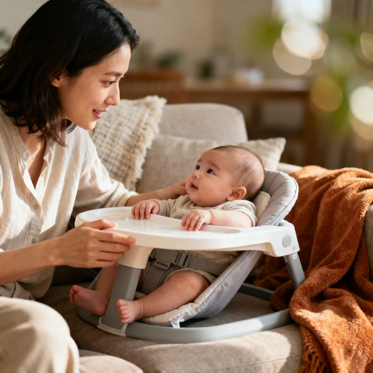 Mother and baby in warm lifestyle photo, Baby Feeding Support Seat: What It Is, Who Needs I