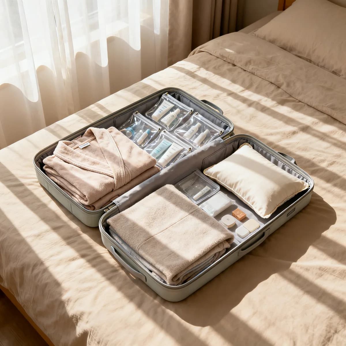 Hospital bag checklist laid out on bed with essential items for labor and newborn care