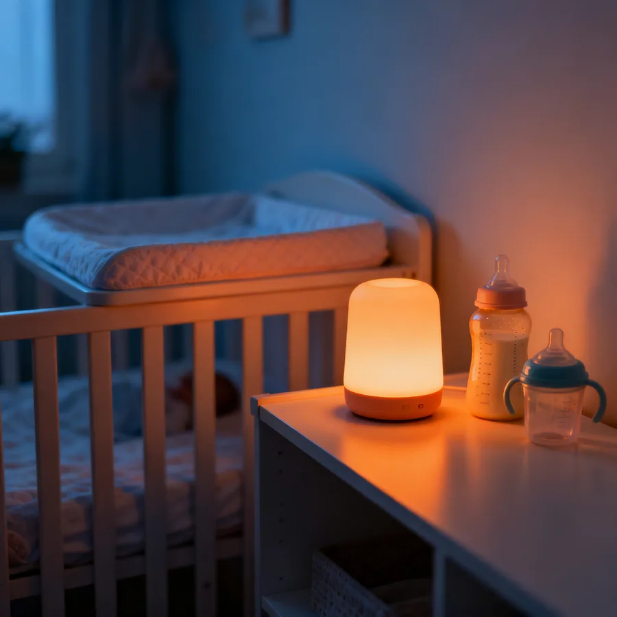 Soft nursery scene with bottle and training cup representing weaning transition