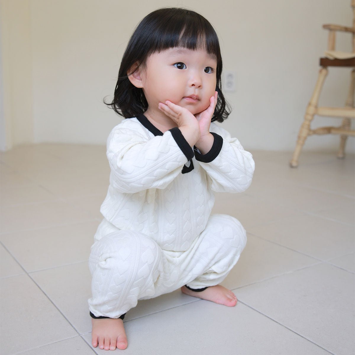 BabyRabbit Heart Jacquard Long Sleeve Set (Relaxed Fit) - Onzenna