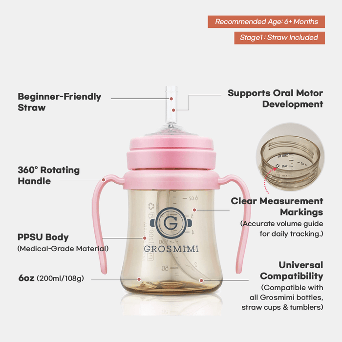 Grosmimi PPSU Straw Cup - 6oz (6 Months+)