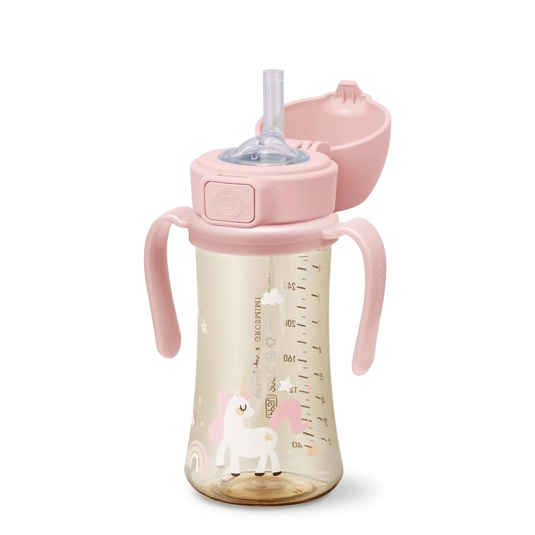 Grosmimi PPSU Straw Cup with Flip Top - 10oz (12 Months+) Stage 2 Straw - Zezebaebae