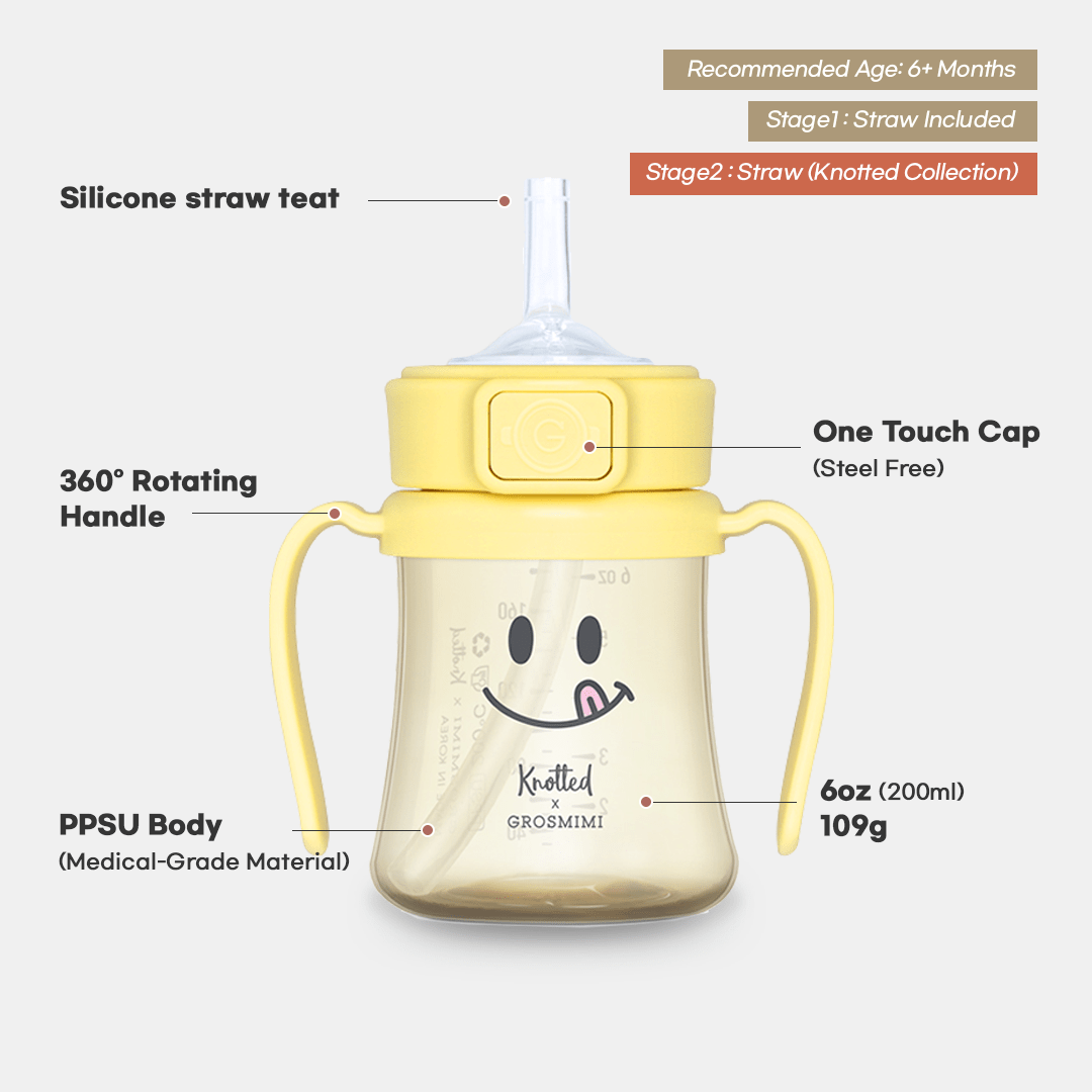 Grosmimi PPSU Straw Cup with Flip Top - 6oz (200ml) - Zezebaebae