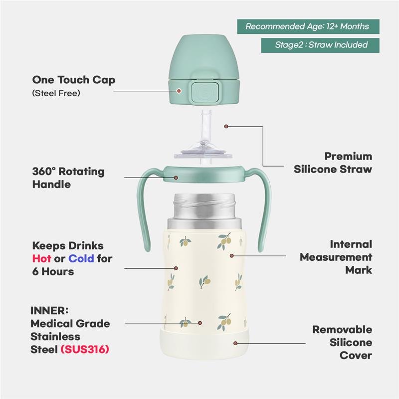 Grosmimi Stainless Steel Straw Cup with Flip Top - 6oz (200ml) - Zezebaebae